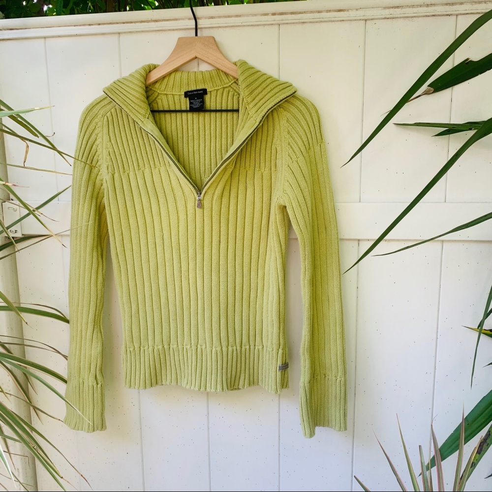 VTG vsco chunky ribbed green bell sleeve sweater - Picture 4 of 6